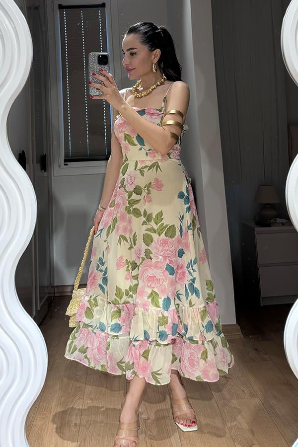 Mikael Çiçekli Maxi Elbise