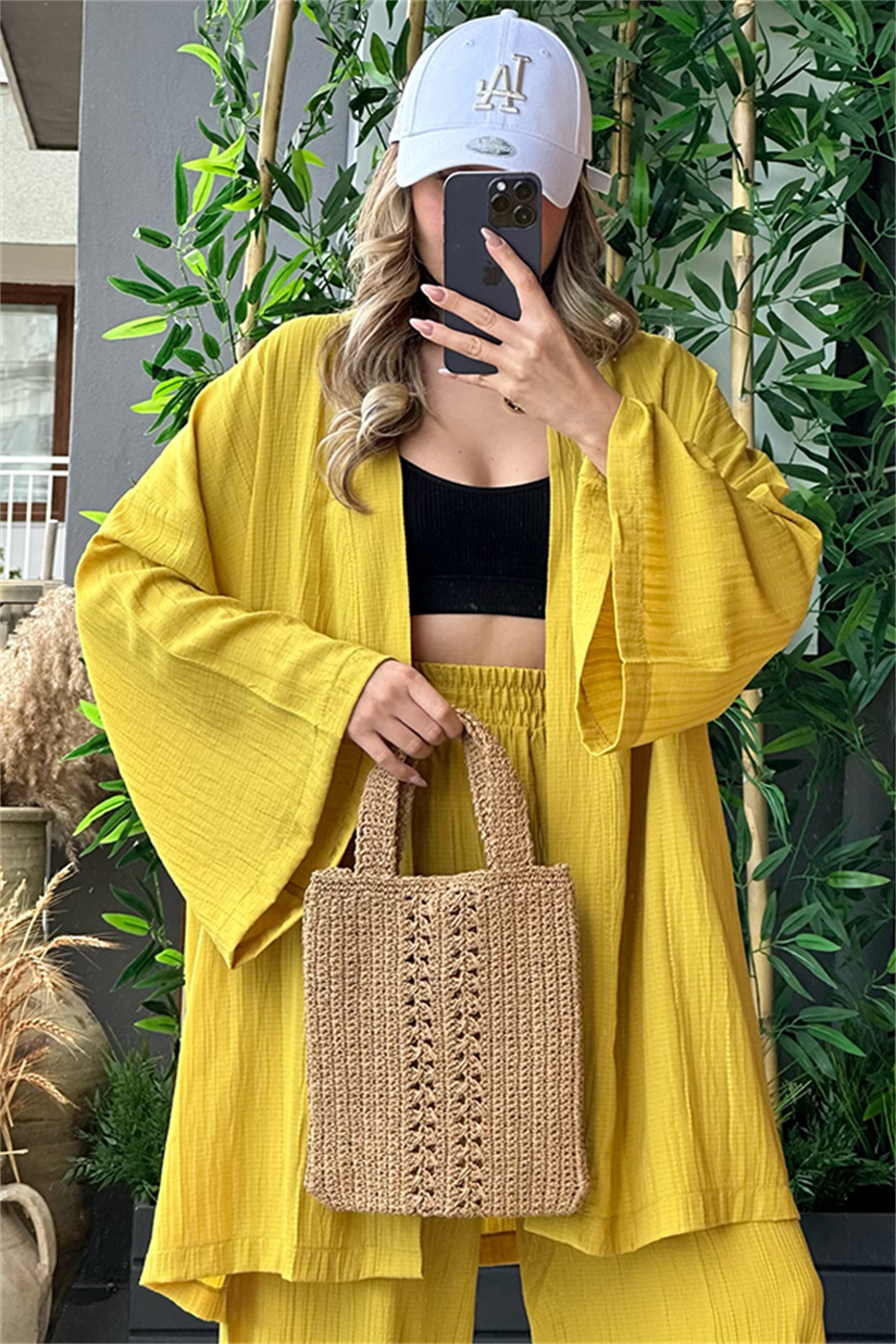 Havana kimonolu bohem takım - Hardal Sarı