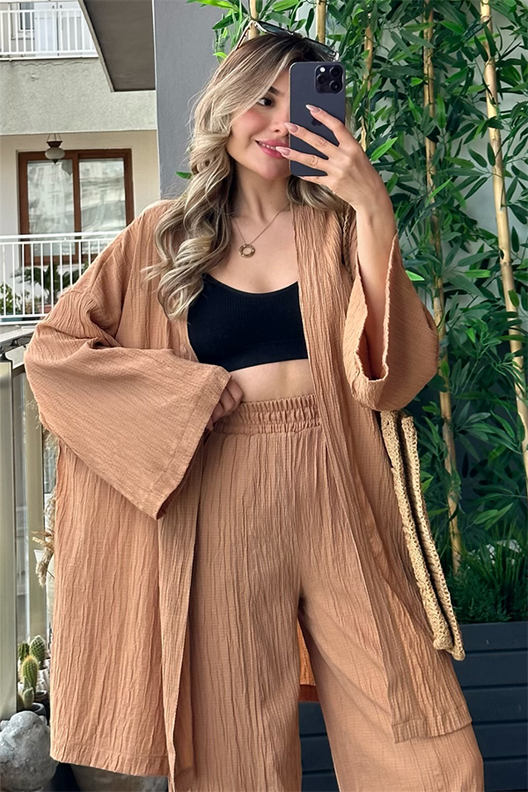 Havana kimonolu bohem takım - Karamel