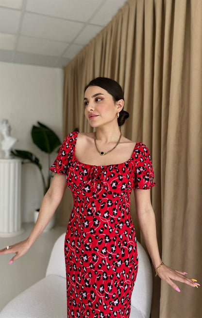 Mina kırmızı fitilli kalem elbise