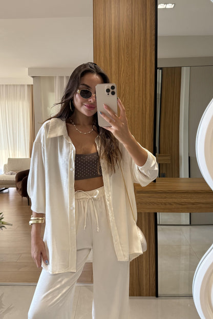 Pury Ekru Saten Dokulu Takım