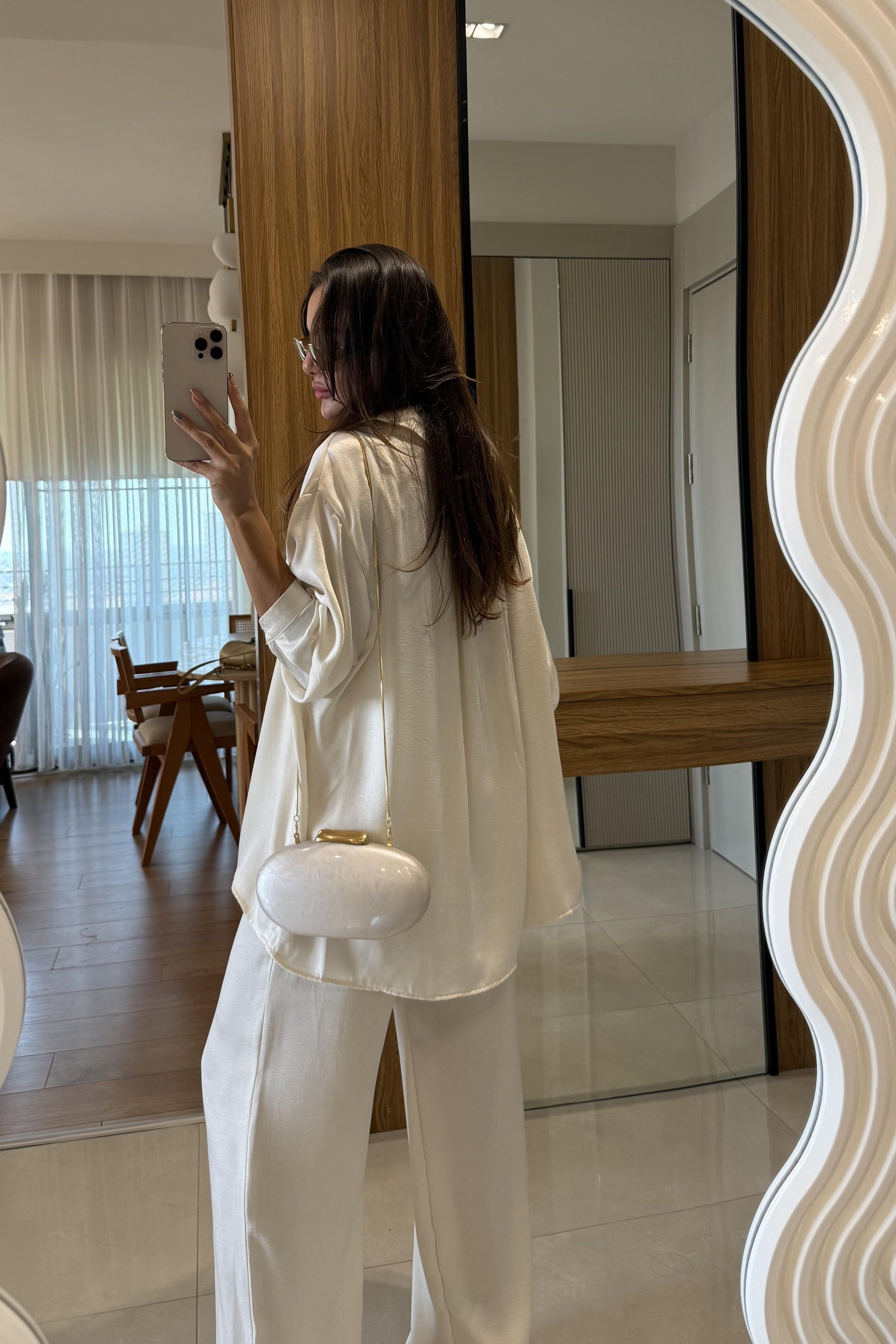 Pury Ekru Saten Dokulu Takım