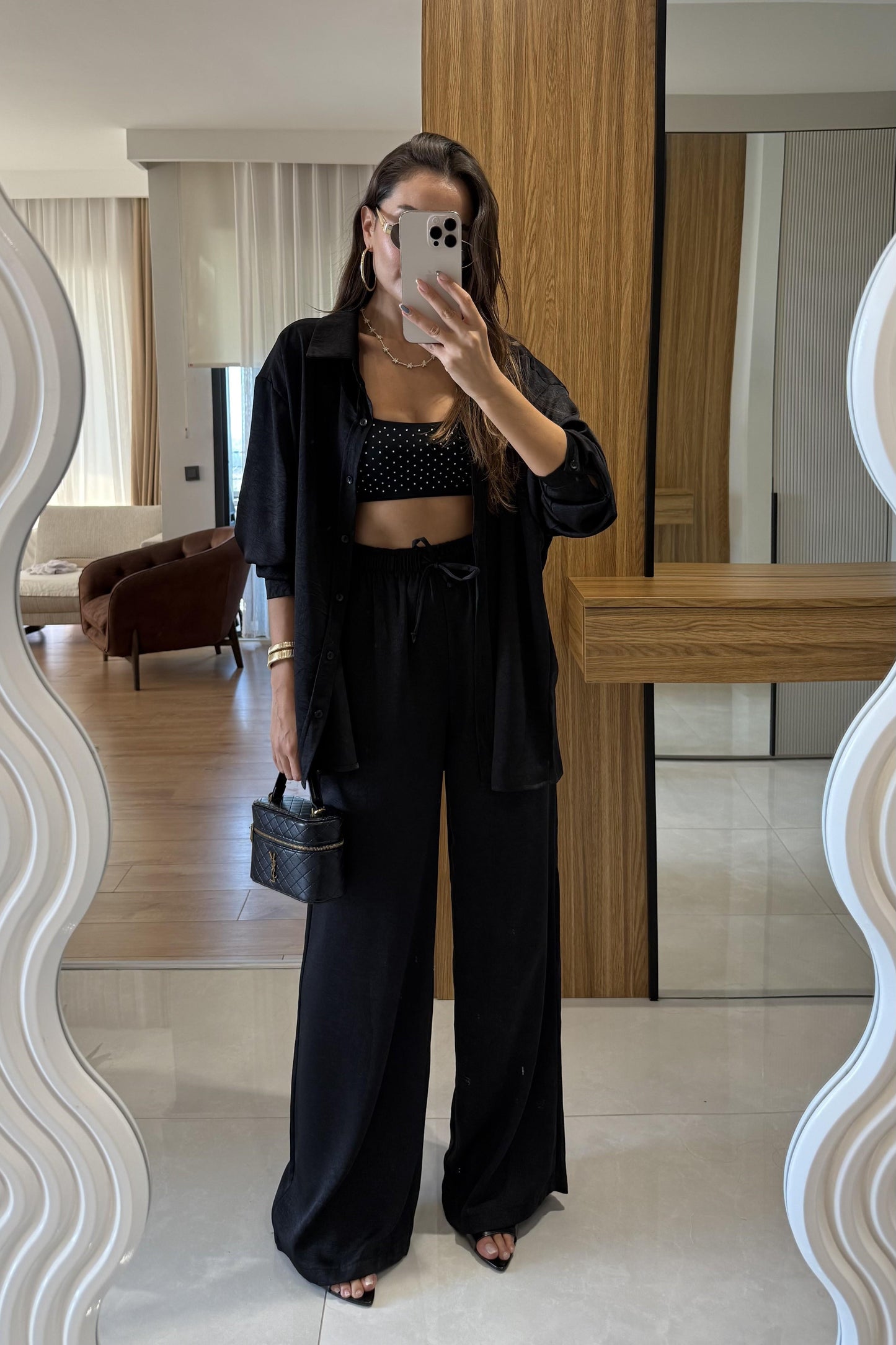 Pury Siyah Saten Dokulu Takım