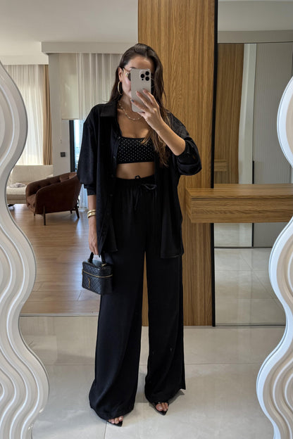 Pury Siyah Saten Dokulu Takım