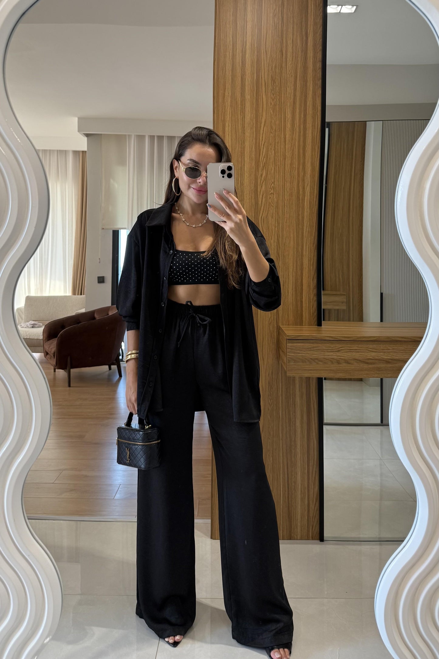 Pury Siyah Saten Dokulu Takım