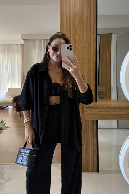 Pury Siyah Saten Dokulu Takım