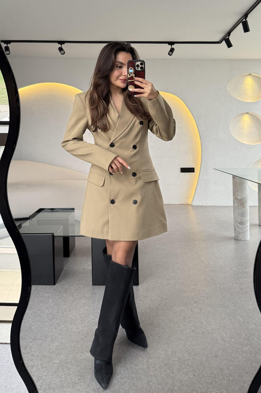 Misha Camel Düğme Detaylı Blazer Elbise