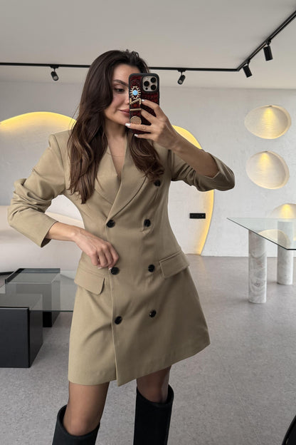 Misha Camel Düğme Detaylı Blazer Elbise