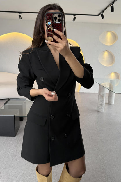 Misha Siyah Düğme Detaylı Blazer Elbise