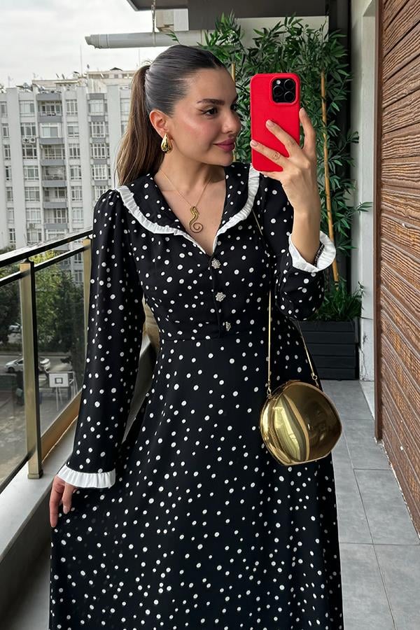 Modest Bebe Yaka Puantiyeli Elbise