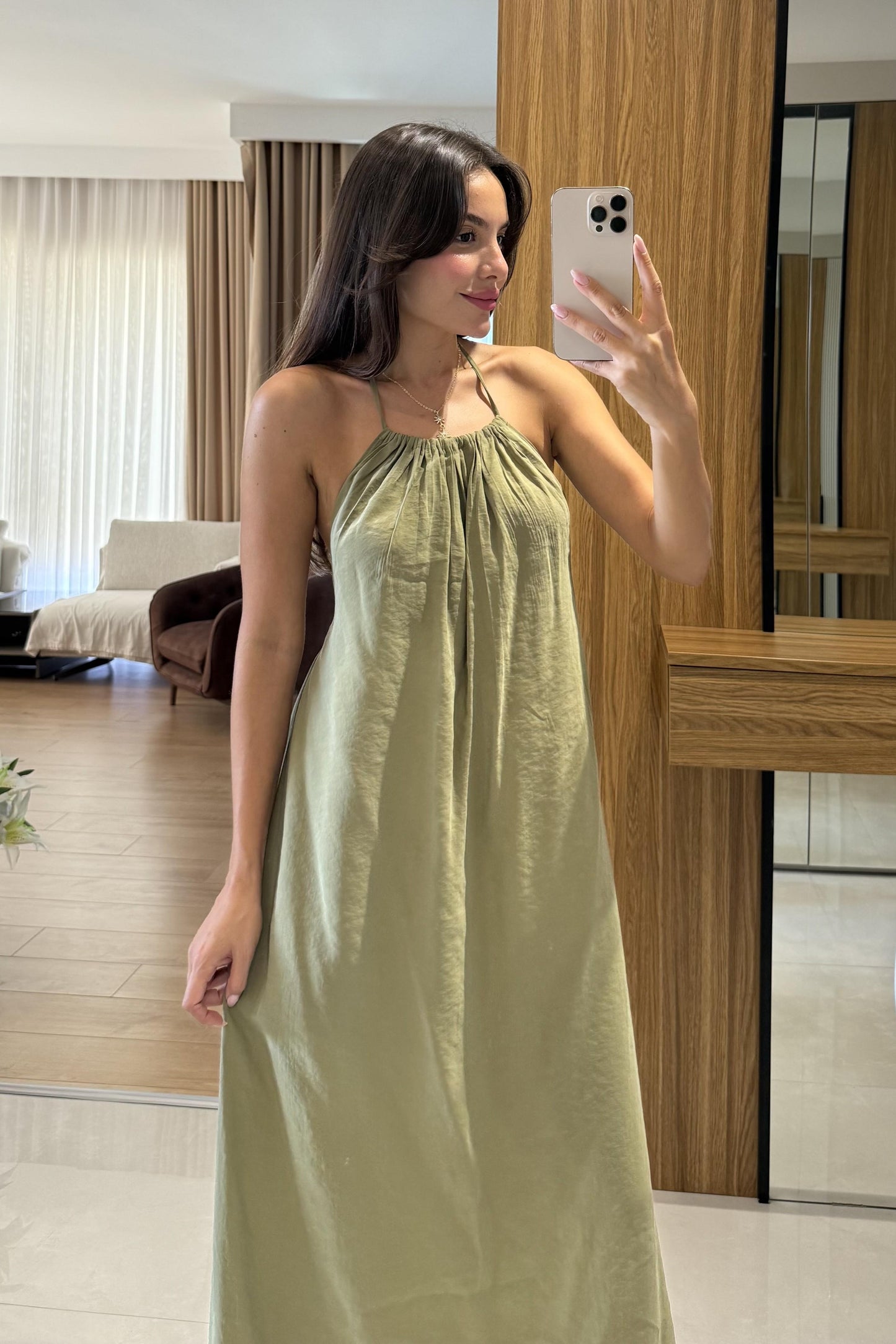 Mohan Haki Tensel Sırt Dekolteli Elbise