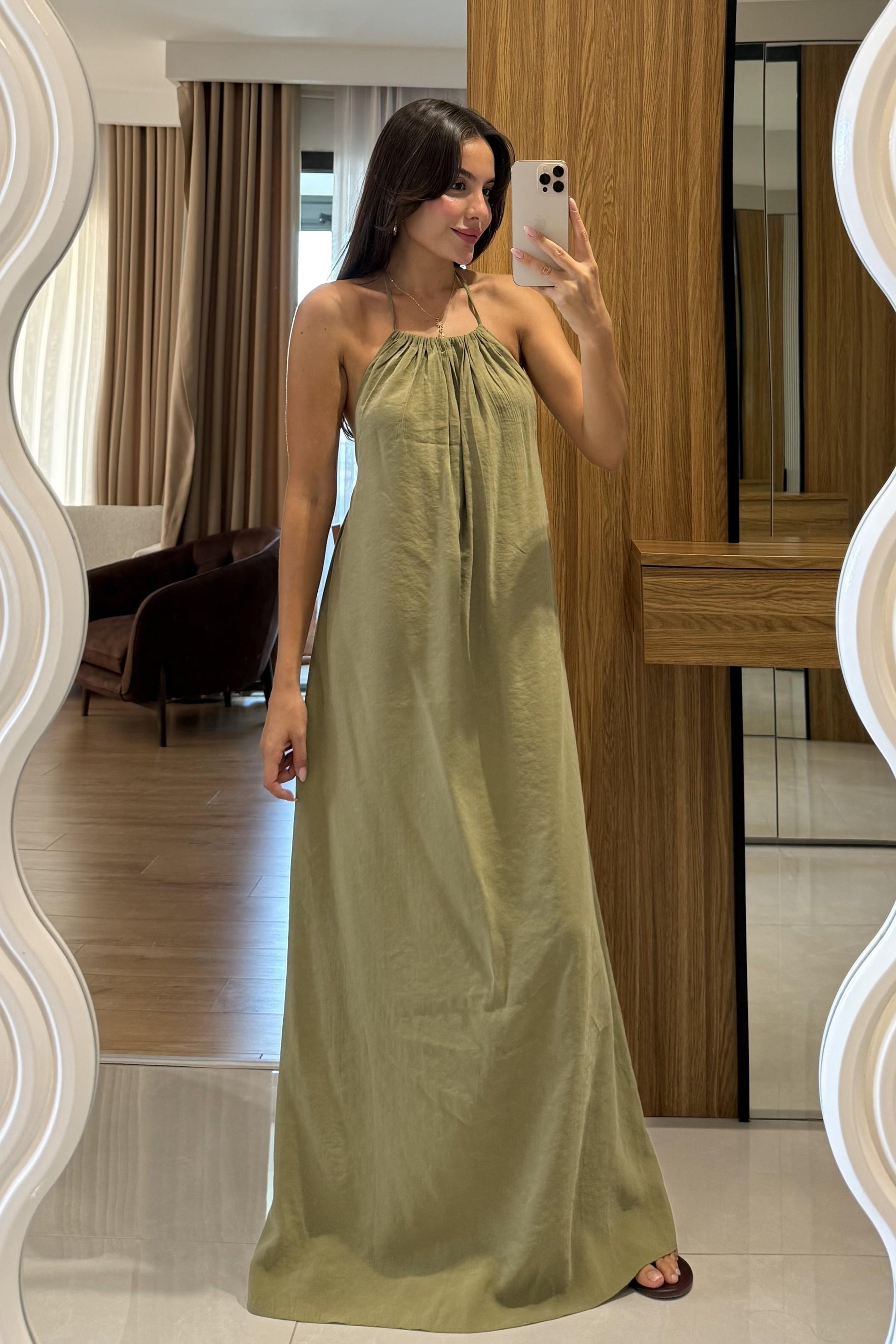 Mohan Haki Tensel Sırt Dekolteli Elbise