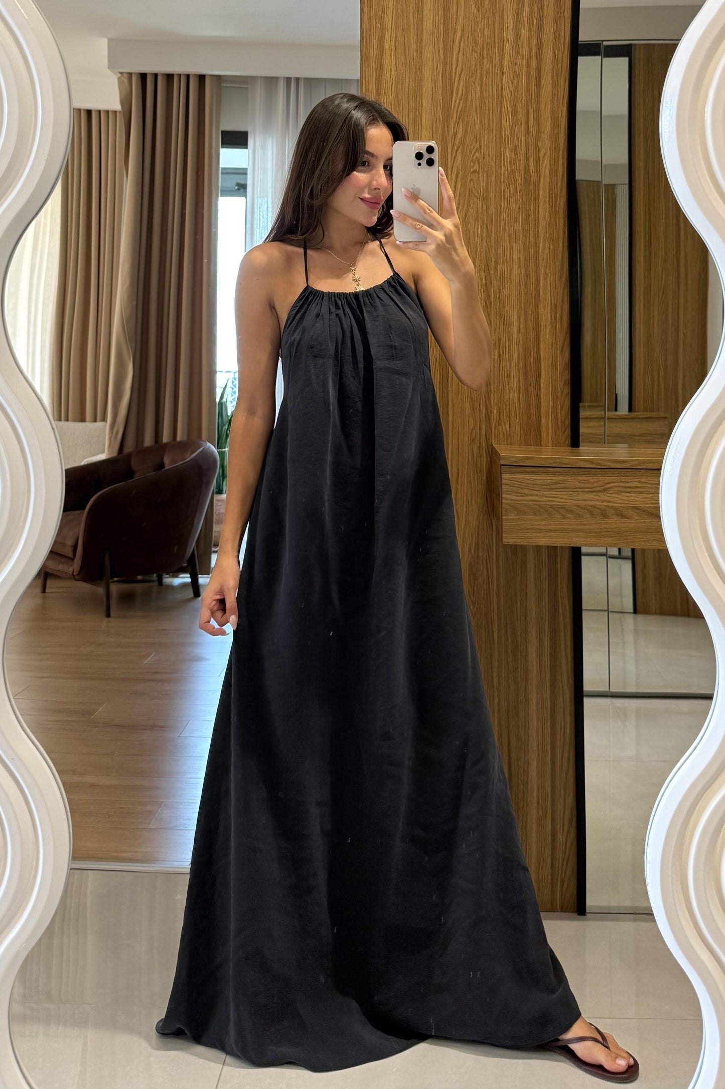 Mohan Siyah Tensel Sırt Dekolteli Elbise