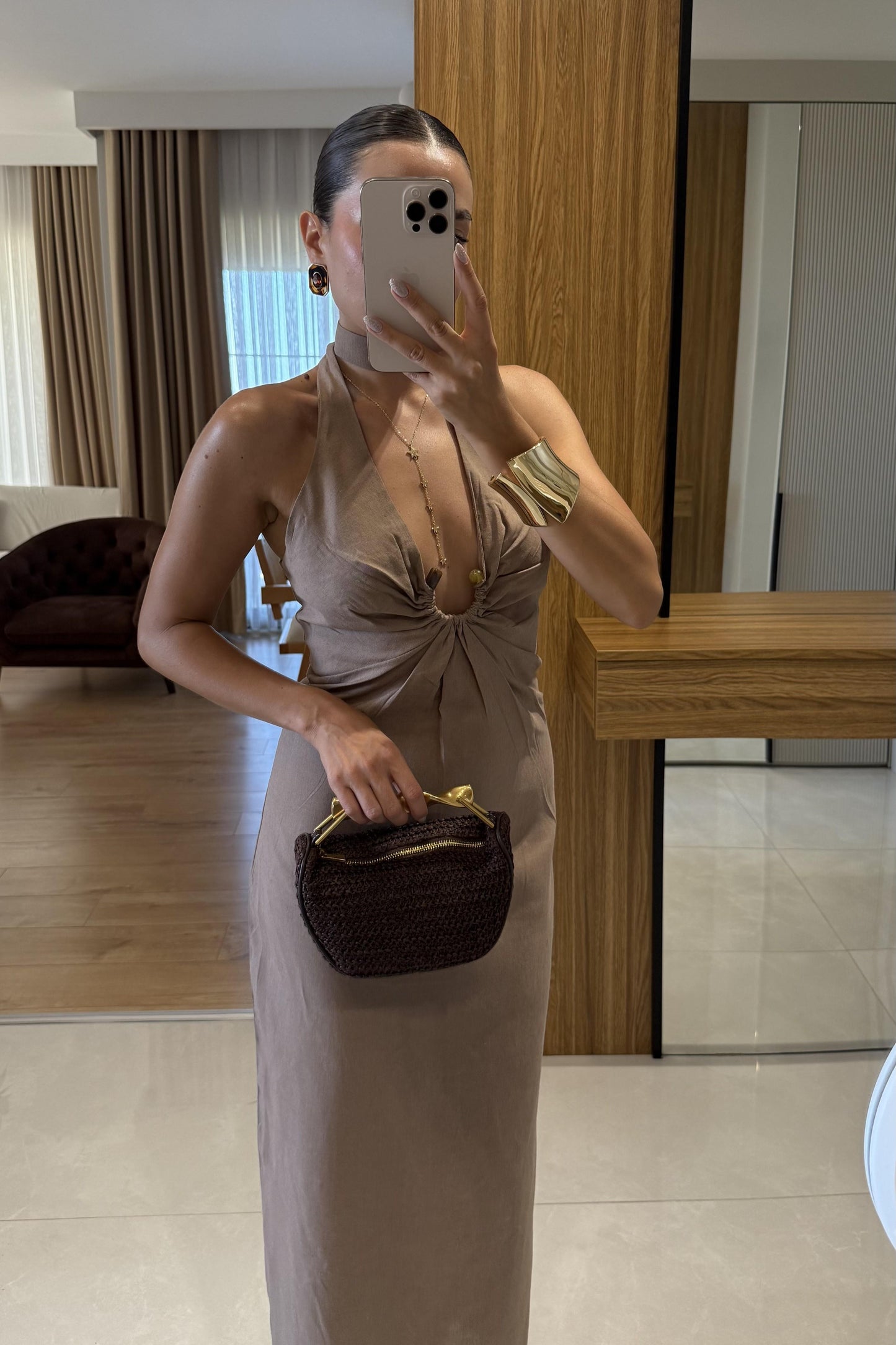 Monaco Vizon Keten Tokalı Elbise