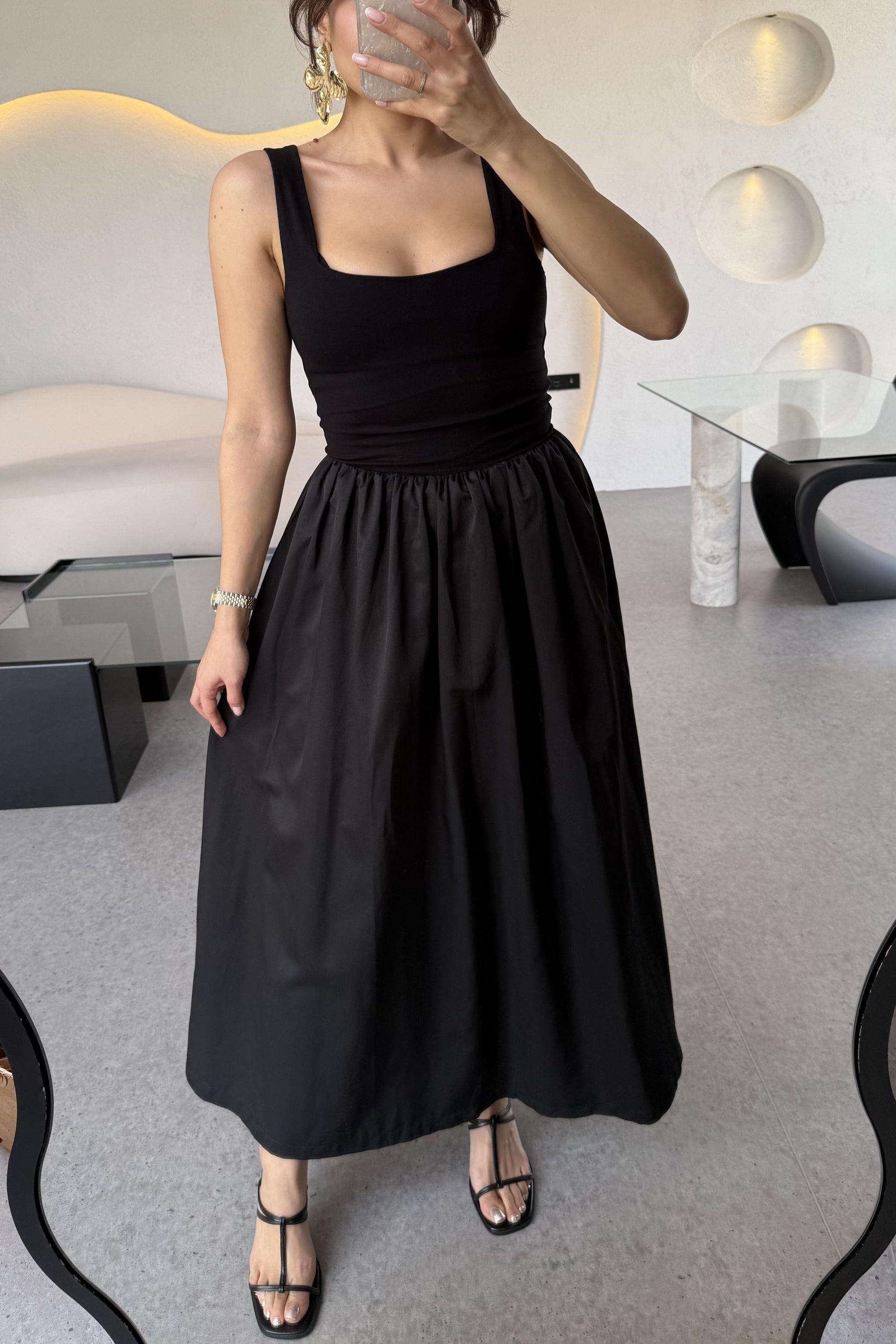 Monge Kalın Askılı Maxi Balon Elbise