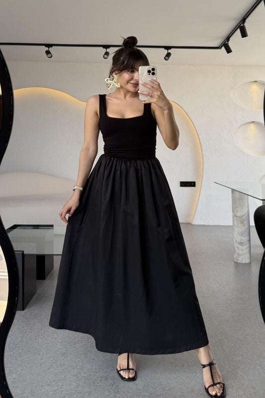 Monge Kalın Askılı Maxi Balon Elbise