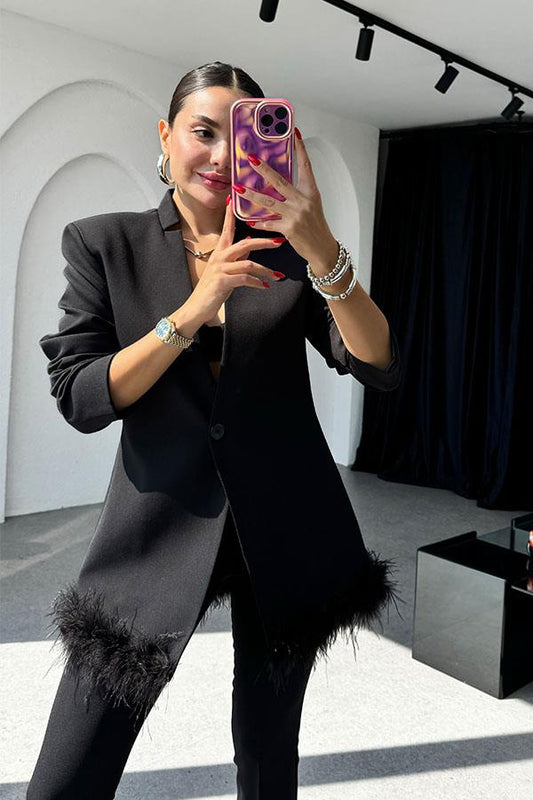 Monica Tüy Detaylı Siyah Ceket