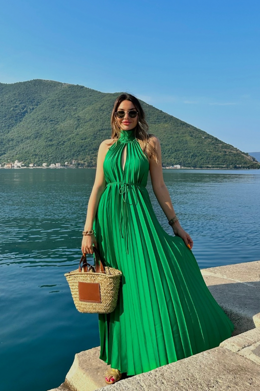 Montenegro Yeşil Sırt Dekolteli Elbise