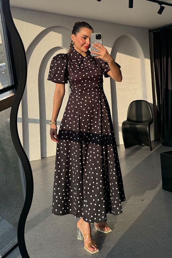 Montero Puantiyeli Balon Kol Elbise-Siyah