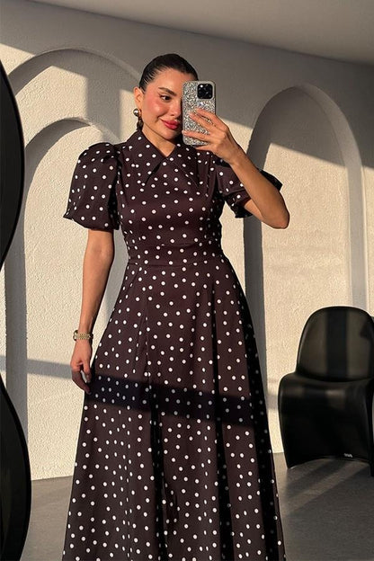 Montero Puantiyeli Balon Kol Elbise-Siyah