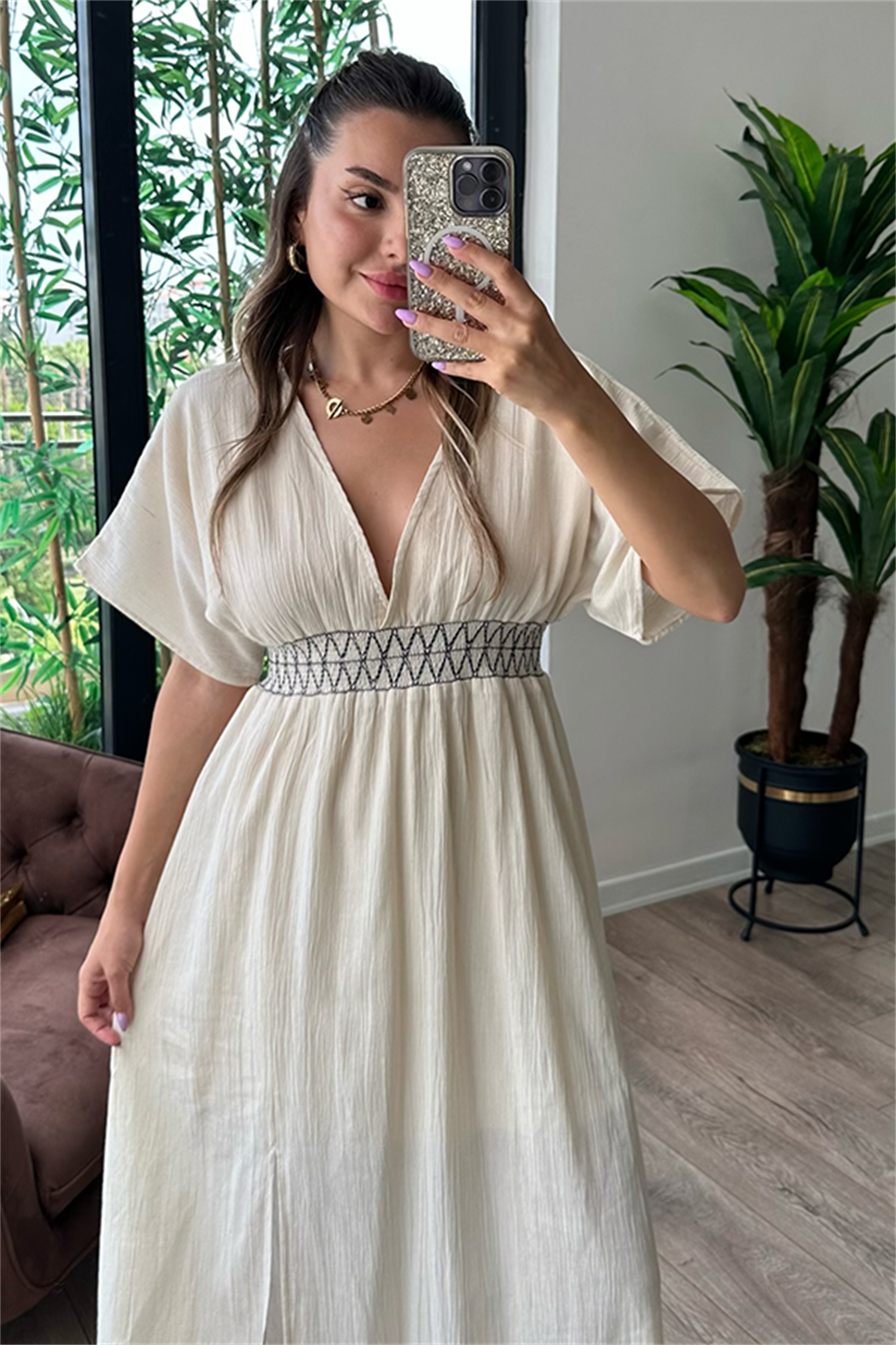 Moon işlemeli bürümcük elbise