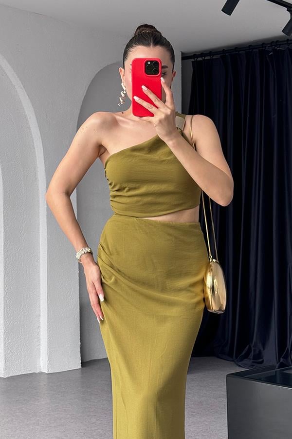 Moore Tek Omuz Bel Dekolteli Elbise