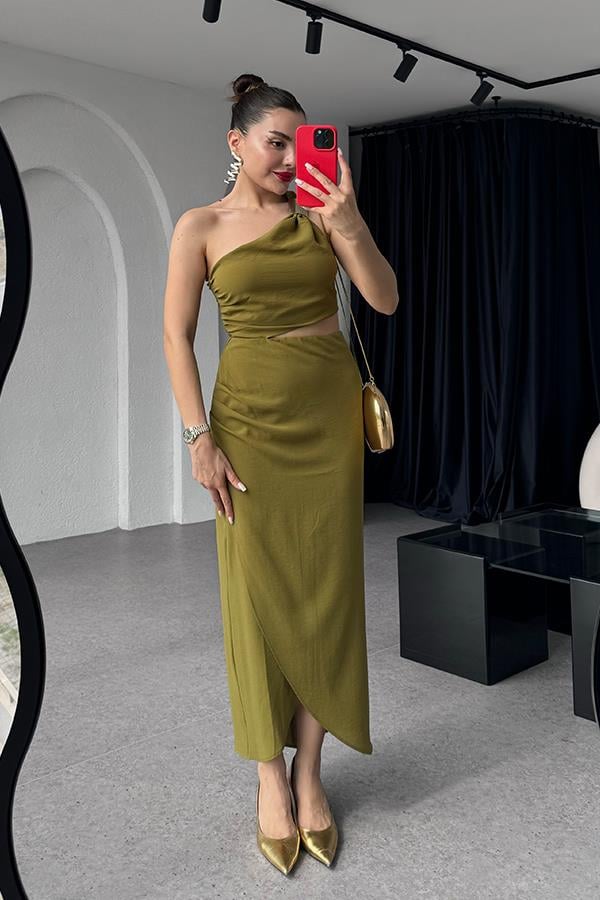 Moore Tek Omuz Bel Dekolteli Elbise