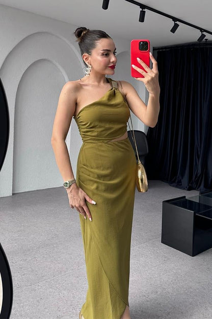 Moore Tek Omuz Bel Dekolteli Elbise