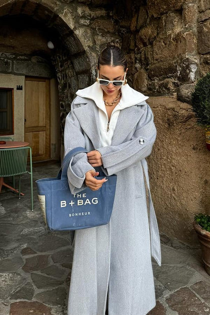 Morgan Balıksırtı Kaşe Kaban - Gri