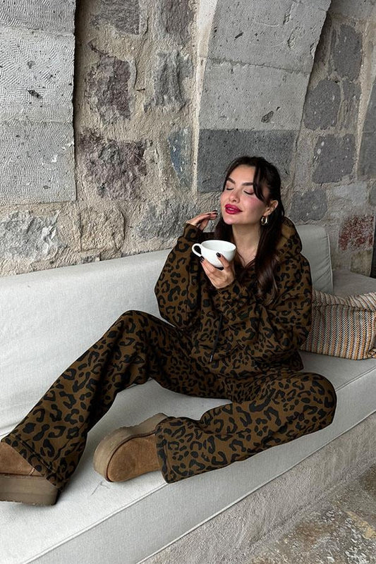 Morgane Kahve Leopar Şardonlu Takım