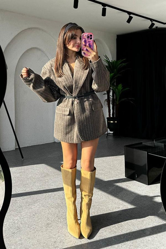 Motloch Çizgili Kahve Kaşe Ceket