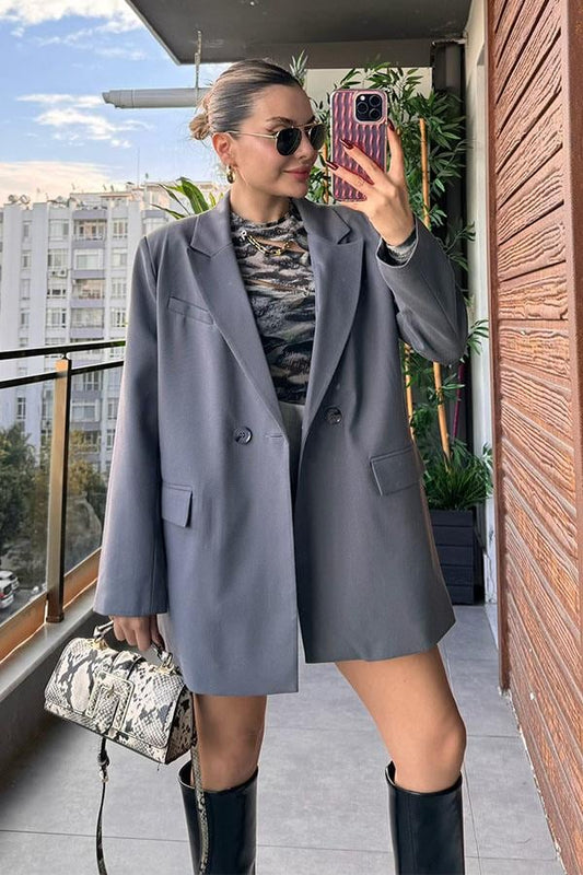 Mourosa Oversize Blazer Ceket - Koyu Gri