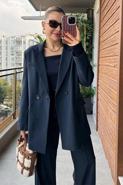 Mourosa Oversize Blazer Ceket - Lacivert