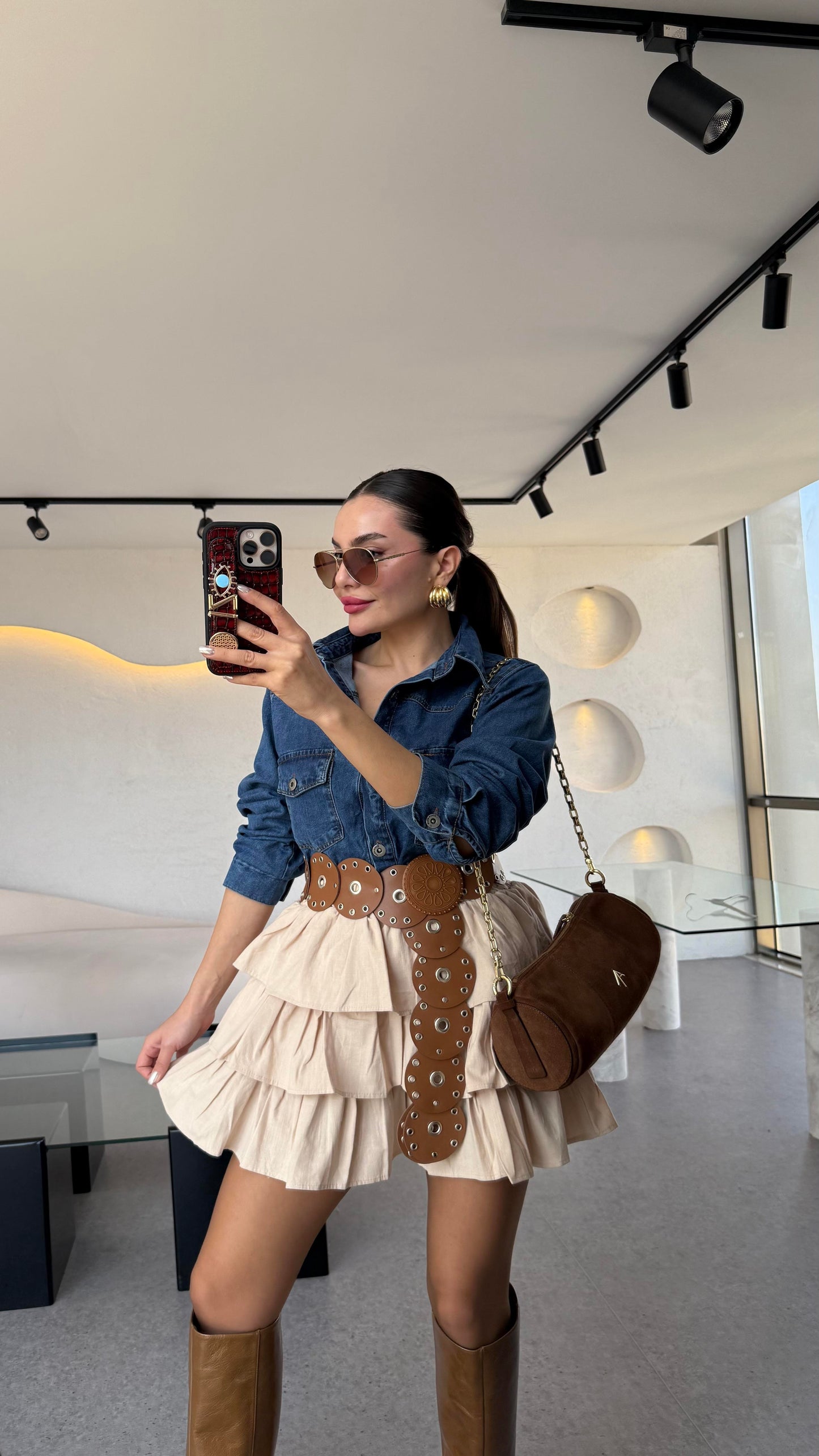 Mozart Birleşik Denim Detaylı Elbise