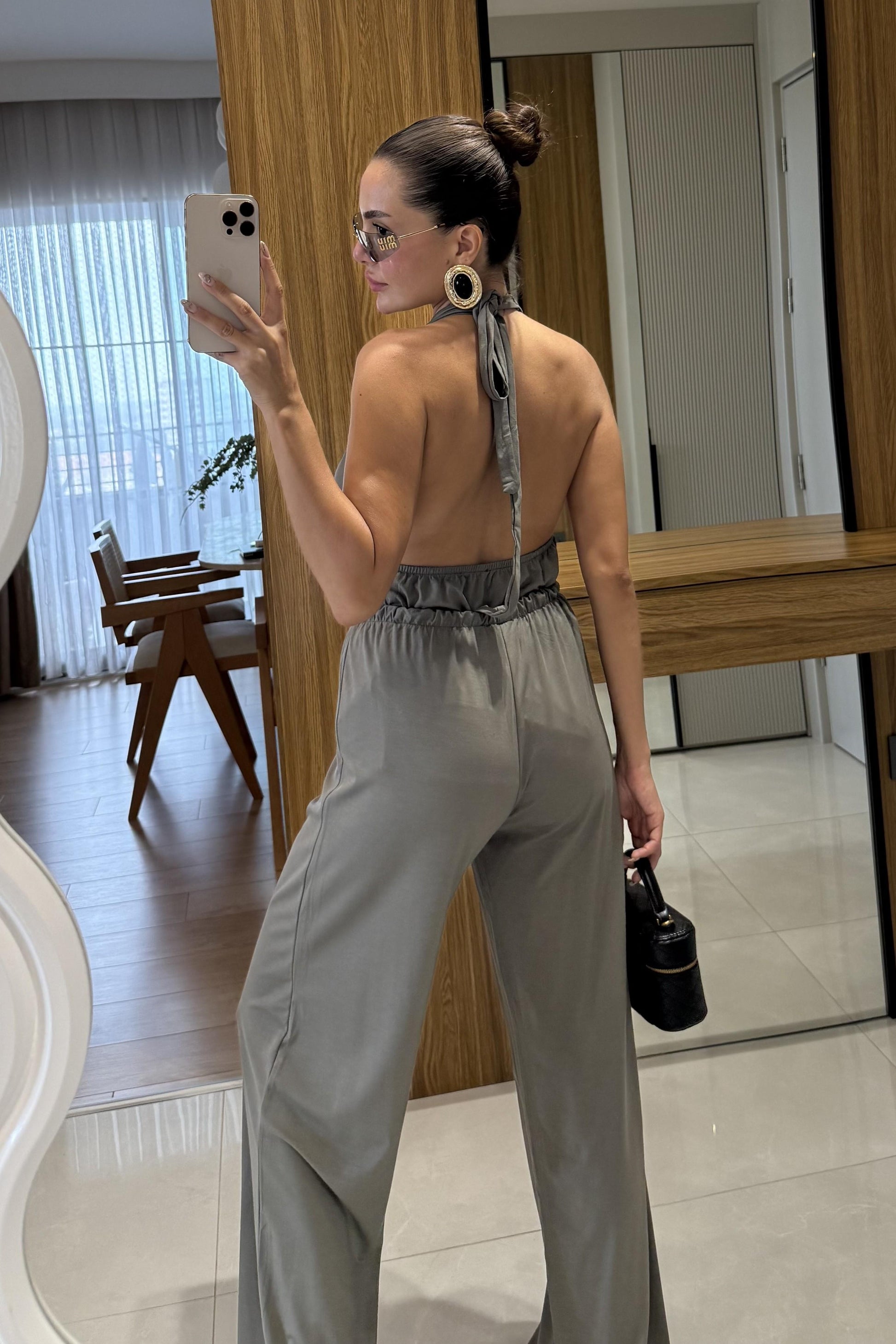 Mummy Haki Halter Yaka Dökümlü Bluz Pantolon Takım