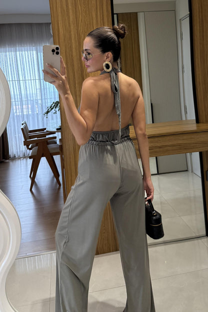 Mummy Haki Halter Yaka Dökümlü Bluz Pantolon Takım