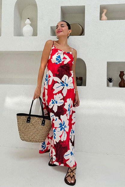 Murpy Çiçek Desenli Elbise - Kırmızı