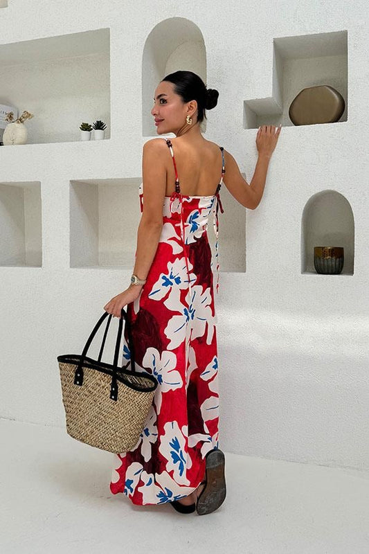 Murpy Çiçek Desenli Elbise - Kırmızı