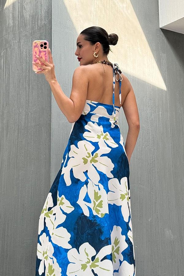 Murpy Çiçek Desenli Elbise - Mavi