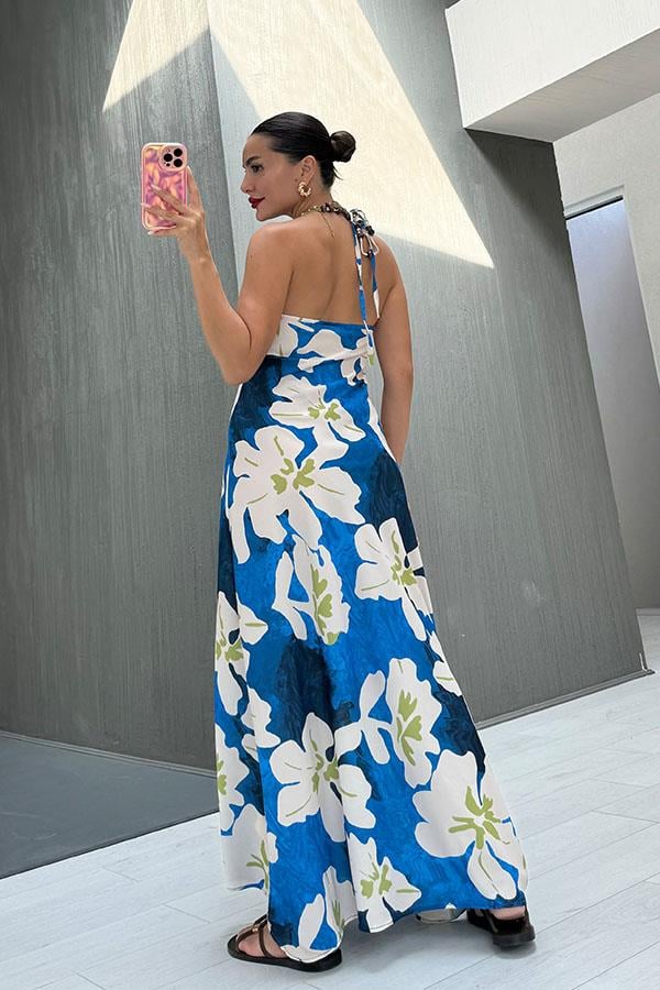 Murpy Çiçek Desenli Elbise - Mavi