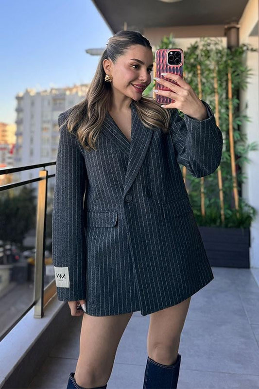 MW Çizgili Blazer Ceket - Füme
