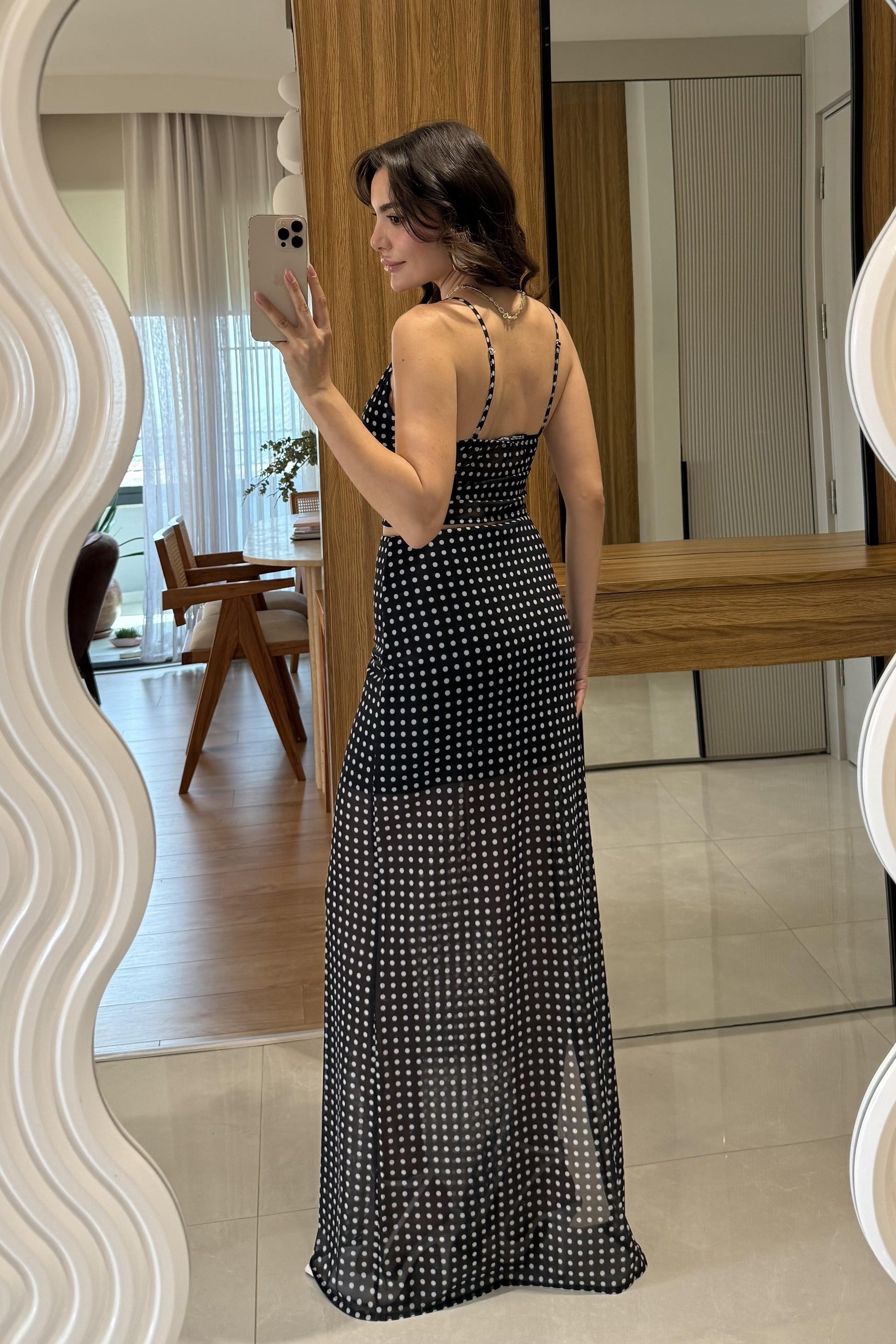 Myraze Puantiyeli Astarlı Etek Bluz Takım