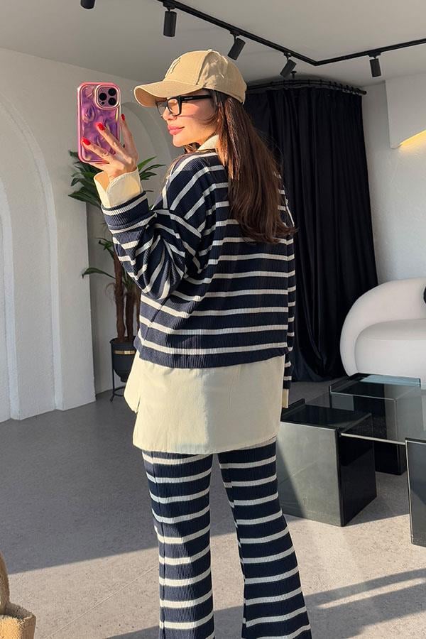 Mysie Koyu Lacivert Şeritli Triko Takım