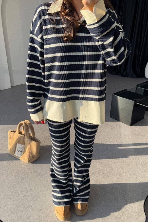 Mysie Koyu Lacivert Şeritli Triko Takım