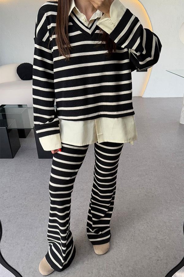 Mysie Siyah Şeritli Triko Takım