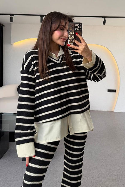 Mysie Siyah Şeritli Triko Takım