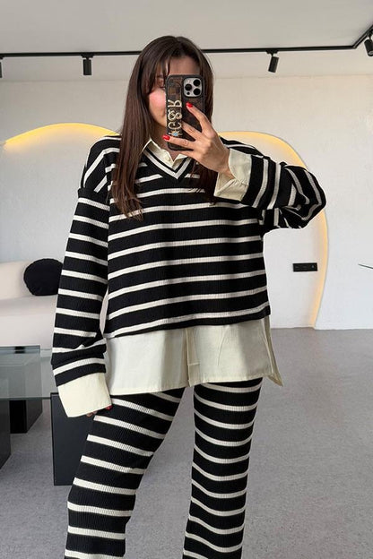 Mysie Siyah Şeritli Triko Takım