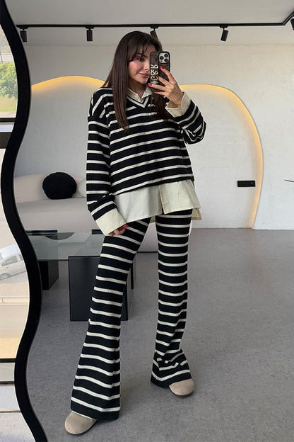 Mysie Siyah Şeritli Triko Takım