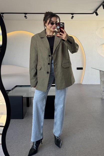 Nadia Haki Süet Vatkalı Blazer Ceket