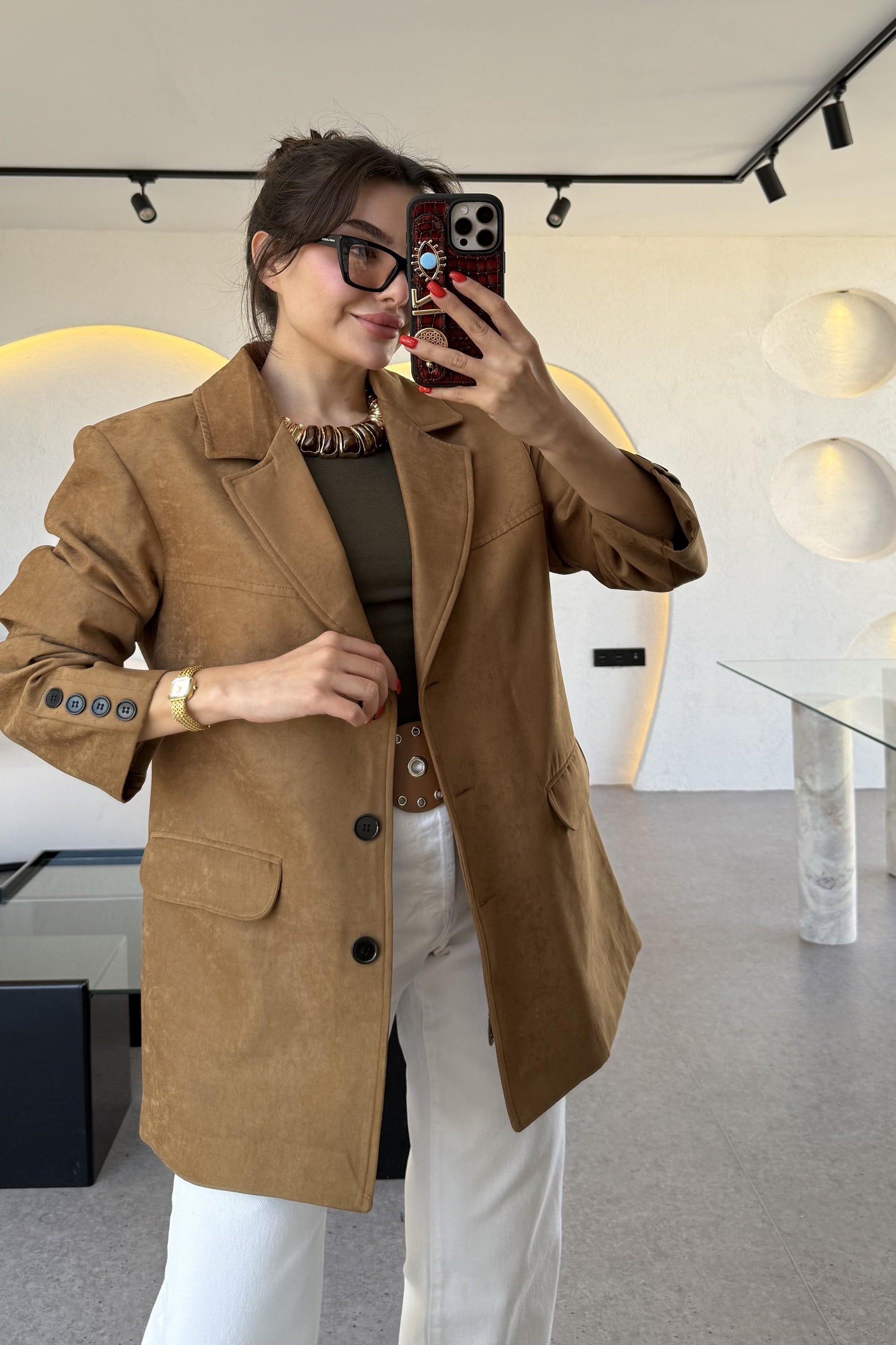 Nadia Taba Süet Vatkalı Blazer Ceket